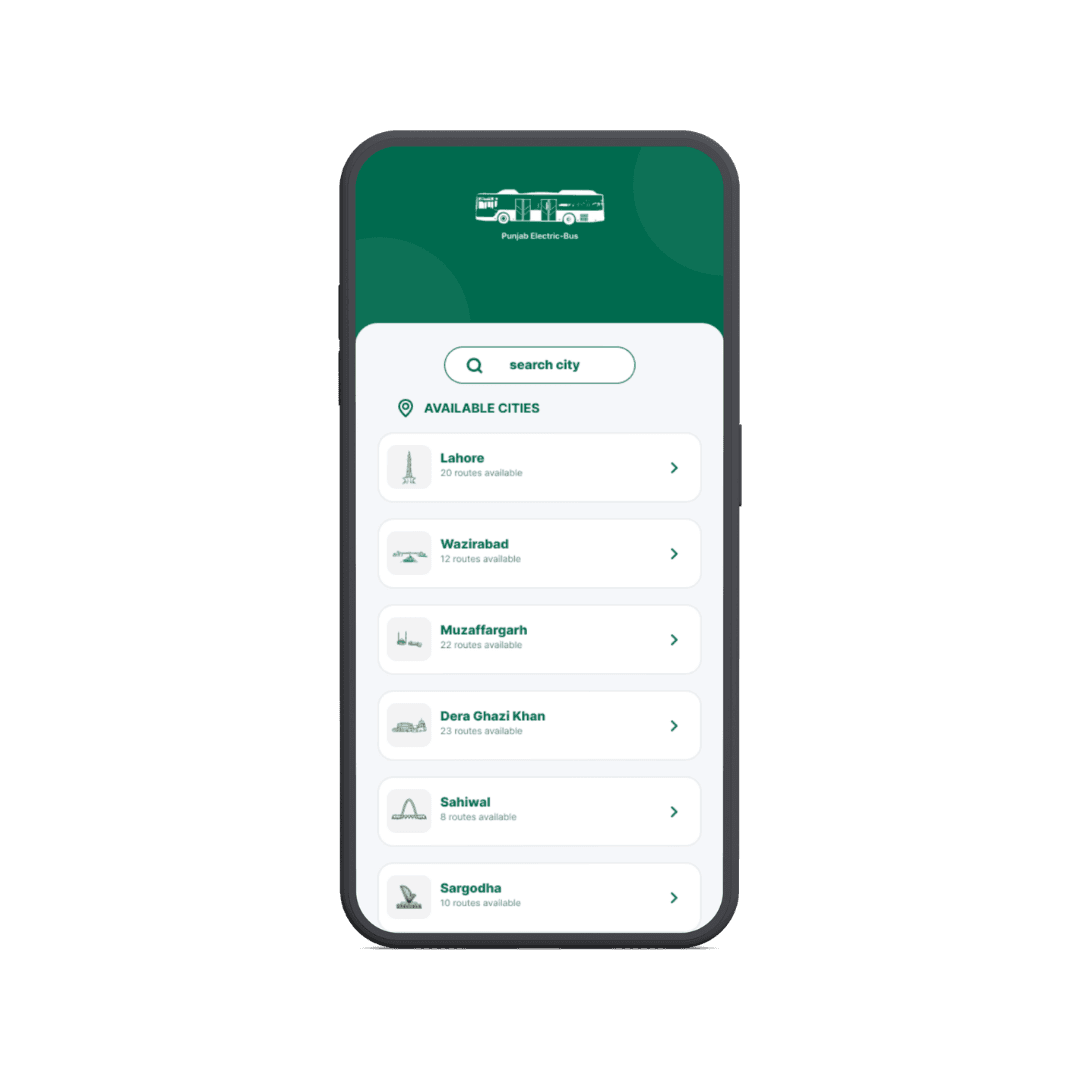 Punjab Electric Bus App Interface